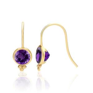 925 Sterling Silver Dangle <b>Earring</b> Natural Amethyst Stone 10mm Round Shape For Wholesale Price & Surgyan Saini - Product Image 1
