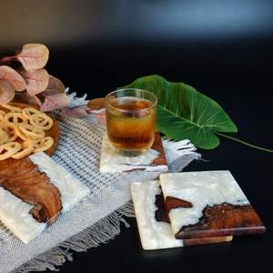 Juego de posavasos de resina de calidad COLORIDA con efecto océano decorativo cuadrado redondo posavasos de resina de madera epoxi de Craftsy Home - Product Image 6