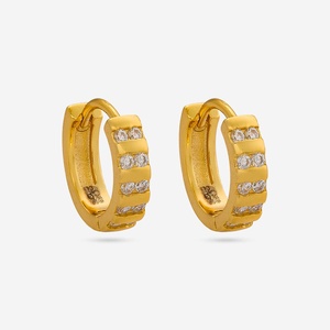 Vintage Diamond Huggie <b>Stud</b> Earrings 92.5 <b>Silver</b> 14k Gold Plated Geometric Design - Product Image 1