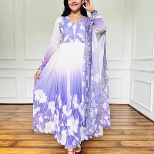 Conjunto Anarkali con Estampado Floral Digital Lila para Mujer de Unity Luxure con Dupatta - Product Image 1
