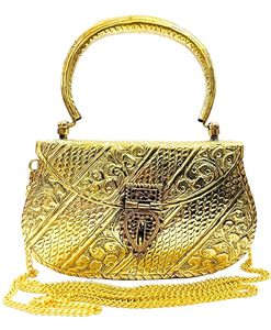 Lightweight comfort and style Trendy brass clutch <b>bag</b> with gemstone details for chic parties At Low Coast - Product Image 4