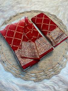 Shree ชุดซารีสำหรับเจ้าสาวผ้าพิมพ์ลายชิเวกซ์สองโทนสีวิสคอสจากอินเดีย - Product Image 2