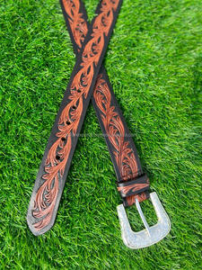 El más nuevo cuero genuino occidental cuero mecanizado a mano y cinturones florales pintados a mano Real hecho a mano cuero mecanizado cinturones de cintura Unisex - Product Image 2