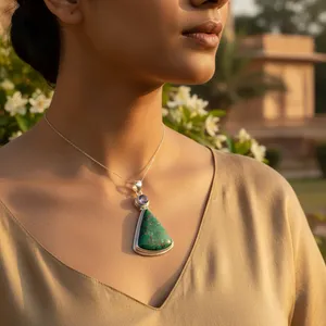 Pendentif en argent 925 avec chrysocolle et améthyste, finition or rose, plaqué rhodium, bijoux religieux pour femmes, cadeau idéal - Product Image 3