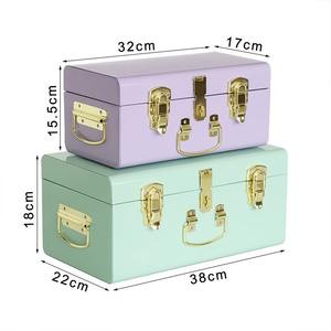 Ensemble de 2 coffres décoratifs en métal violet et bleu clair, coffre de voyage personnalisé pour pique-nique en métal avec serrure - Product Image 4