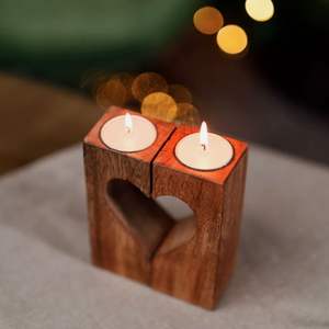 Portavelas de madera premium para decoración del hogar, centro de mesa para terraza, estilo rústico y fresco, idea de regalo - Product Image 4