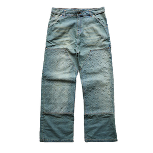 Vaqueros para hombre de corte holgado de peso pesado en relieve estilo de calle vintage lavados rectos personalizados de los últimos fabricantes - Product Image 6