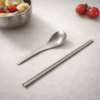Ensemble de vaisselle de luxe minimaliste en titane à double paroi isolée avec bol, cuillère et baguettes réutilisables