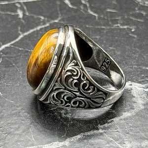 Handmade Turkish Ottoman <b>Ring</b> <b>Set</b> for Men Vintage Artisan Stainless Steel Sterling <b>Silver</b> Tiger Eye <b>Ring</b> Ottoman Jewelry - Product Image 4