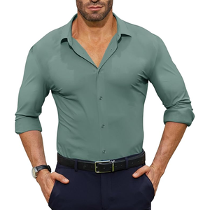 Camisa de vestir para hombre, camisa de ajuste Regular Stretch Stain Shield con botones para hombre, camisas transpirables teñidas en hilo para hombre - Product Image 6
