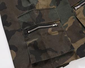Pantalones cortos de camuflaje lavados multibolsillos bolsillos de acordeón de gran tamaño para hombre - Product Image 5