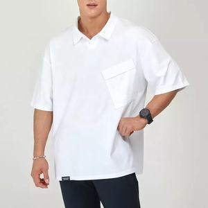 Polo surdimensionné à manches courtes pour hommes, ample, élastique, entraînement musculaire, fitness, revers - Product Image 6