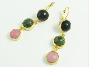 Turc fait à la main grand bazar style nouvelle mode doré moderne goujon arbre pierres précieuses boucles d'oreilles bijoux géométriques faits à la main - Product Image 2