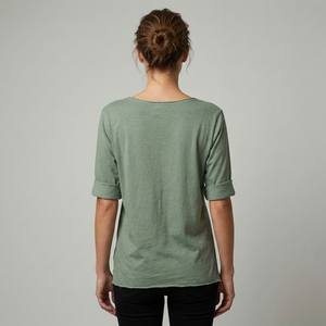 Camiseta Ligera, Transpirable, Casual, Sencilla, Cuello Henley, Manga Larga, Lisa, 100% Algodón - Product Image 2