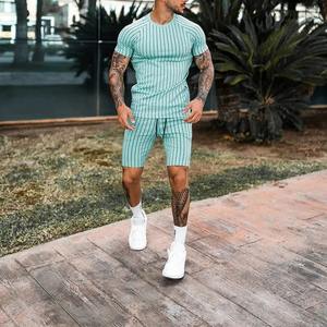 Unisex Eco-Friendly Breathable Quick Dry <b>Tracksuit</b> Set Striped Crew Neck Outdoor Street Short Sleeve 2 Piece Sports Set - Product Image 4