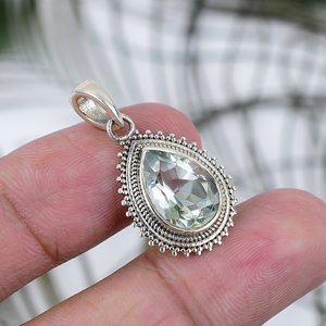 Pendentif classique en argent sterling 925 avec pierre précieuse améthyste verte taille poire, motif amoureux, bijoux fins pour anniversaire - Product Image 4