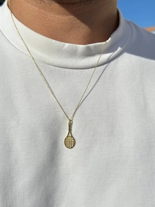 925 plata esterlina 14K chapado en oro raqueta de tenis colgante collar deporte joyería regalo jugadores de tenis personalizado al por mayor para Unisex - Product Image 3