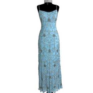 Elegante vestido de noche de cóctel de satén sin mangas de longitud completa para damas con perlas bordadas y abalorios de lentejuelas para fiestas - Product Image 3