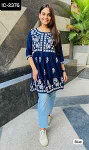 Diseñador Rayon Kurtis para mujer hermoso bordado trabajo indio tradicional desgaste Salwar Kameez vestido para ropa paquistaní - Product Image 2