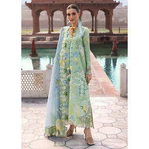 Conjunto de 3 piezas de gasa roja con estampado digital, camisa de gasa, dupatta de seda y pantalón estampado para primavera/verano - BIC-024 - Product Image 1