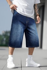 Baggy Jorts taille haute pour hommes Y2K Streetwear coupe ample Hip Hop Skateboard Design Dark Wash Denim Shorts ourlet de cuisse décontracté été - Product Image 4