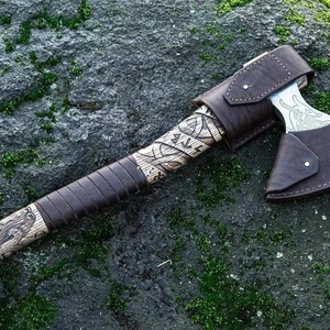 Custom Forged Carbon Steel <b>Axe</b> with <b>Wood</b> Shaft,Viking Bearded Camping <b>Axe</b>, Best Birthday Gift for Him Anniversary Gift. - Product Image 3