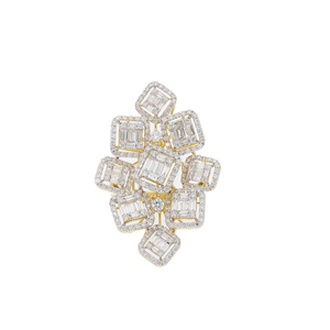 Exquisite 14K Gold Rhodium Plated Classic Women's Diamond Ring Baguette Round-Cut Cluster Halo Setting Natural Diamond 7.05gm - Product Image 1
