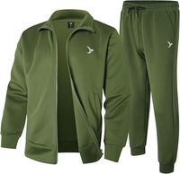 Survêtement vert militaire, veste zippée et pantalon de jogging, deux pièces, polyester/coton, poids moyen, vêtements de sport décontractés, logo sur le devant, unisexe
