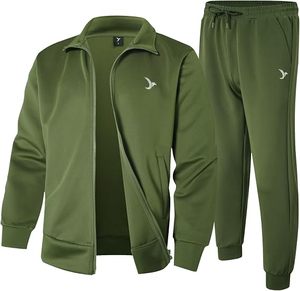 Conjunto Deportivo Verde Militar, Chaqueta con Cierre y Pantalones Jogger, Dos Piezas, Poliéster/Algodón, Peso Medio, Ropa Deportiva Informal, Logotipo Frontal, Unisex - Product Image 1