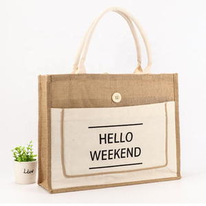 Vente en gros Premium 100% Sac fourre-tout en jute Nouvel arrivage Sac à provisions écologique et réutilisable Logo personnalisé Fermeture à l'épaule à rayures élégantes - Product Image 3