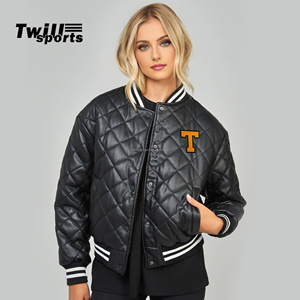Blouson en cuir de mouton décontracté pour femme, nouvelle tendance 2026, style universitaire original, broderie tricotée 2x2 côtelé, Pakistan - Product Image 1