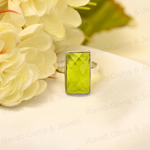 Vente de Noël Bague en péridot vert hydro, argent sterling 925, 10x14 mm, taille checker, sertie de facettes, pour femmes, bijoux - Product Image 5