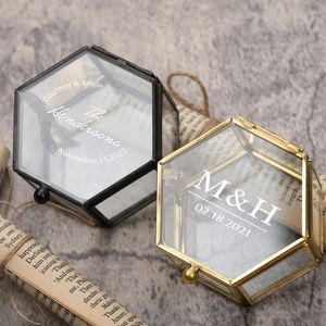 Luxury Gold Hexagon Glass Jewelry <b>Box</b> Wedding <b>Ring</b> Bearer <b>Box</b> Clear Geometric Keepsake Glass <b>Box</b> For Preserved Flower Decor - Product Image 4