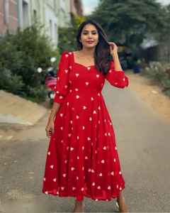 ชุดเดรสยาวปานกลางพิมพ์ลายหัวใจสุดเก๋สำหรับผู้หญิงสำหรับงานปาร์ตี้ฤดูร้อน ยืดหยุ่นได้/ปราศจากเอทานอล - Product Image 5