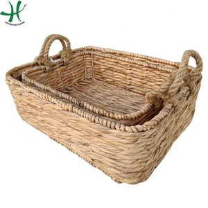 ถาดผักตบชวาทรงรีถาดสีล้างพร้อมด้ามไม้ชุด3ชิ้นสำหรับใส่ตะกร้า - Product Image 6