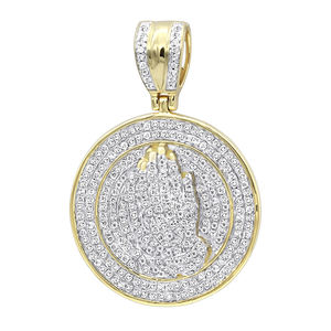 Pendentif Hip Hop en Zircon de 2,85 Carats, Style Mains en Prière, en Alliage de Cuivre Plaqué Rhodium, Zircon 100% Naturel pour Hommes, Vente en Gros - Product Image 3