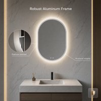 Miroirs de salle de bain ovales avec cadre en aluminium soudé, anti-buée, éclairage LED, fabrication sur mesure OEM ODM, rétroéclairage et éclairage frontal