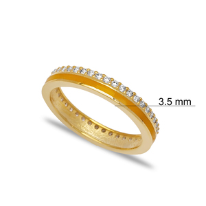 Mustard Yellow Color Enamel Design Shiny Zircon Stone <b>Adjustable</b> Band <b>Ring</b> Turkish Handmade Wedding 925 Sterling <b>Silver</b> Jewelry - Product Image 3