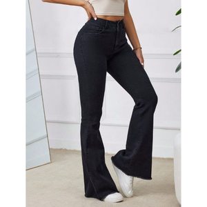 Vaqueros negros de mezclilla estilo vintage, corte bootcut, ajustados, de cintura alta, a la moda, modernos, con dobladillo acampanado, transpirables, ecológicos, talla 26-40 - Product Image 3