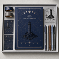 LABON Cuaderno Personalizado A5 The Night Cartographer, Tapa Dura Azul Marino, Papel de Cola de Caballo con Gráficos Celestiales Estampados en Lámina de Cobre, Cuadrícula de Puntos, Soporte para Bolígrafo