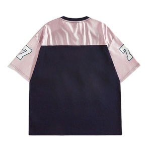 Camisetas de hombre personalizadas con mangas de contraste y pedrería, color liso, 100% algodón, estilo casual urbano, corte holgado, ropa de fábrica - Product Image 3