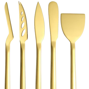 Juego de cuchillos de queso de acero inoxidable con mango simple de 5 piezas hechos a mano de lujo disponibles en multicolor al mejor precio de la India - Product Image 1