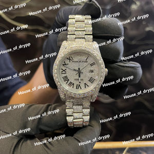 Montre à cadran romain sertie de diamants Moissanite, mouvement automatique en acier inoxydable, montre de luxe tendance hip-hop - Product Image 1