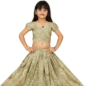 Shoryam Fashion Bandhani Mehandi Lehenga Choli para Niñas |   Vestido Tradicional Étnico para Niños, para Bodas y Fiestas, Largo hasta el Suelo, Completamente Cosido - Product Image 1