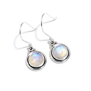 Pendientes Colgantes de Plata de Ley 925 con Piedras Preciosas para Mujer, Estilo Bohemio, con Piedra Lunar Arcoíris Redonda, Regalo Perfecto para Enamorados - Product Image 4