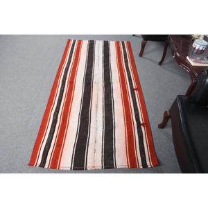 Turkish Accent Rug 3.3x6.7 ft (102x205 Cm) <b>Wool</b> Kilim <b>Red</b> Patchwork Vintage Rug with Latex Backing - Product Image 1
