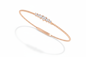 14K Gold With Beaded Chain Round Brilliant Cut Diamond Bangle For Women - Product Image 4