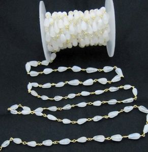 Chaîne de chapelet perlé en forme de goutte en pierre de lune arc-en-ciel blanc naturel de 3 pieds - Product Image 1