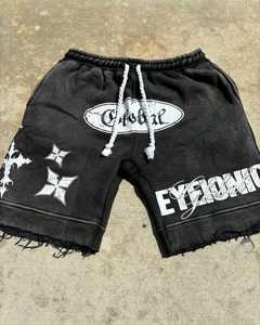 Short en éponge française 100% coton personnalisé OEM pour hommes Streetwear ourlet brut lourd vieilli soleil délavé Vintage acide solide - Product Image 1