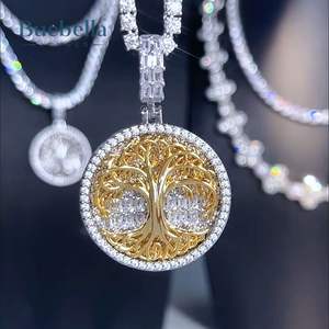 Haute qualité 925 argent Sterling plaqué or 18 carats arbre de vie glacé Baguette coupe pendentif pour hommes Moissanite pendentifs et breloques - Product Image 4